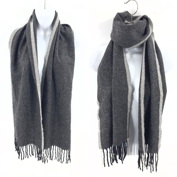 Club Room 100% Cashmere Scarf Gray Fringe Trim Unisex Adult Quiet Luxury Soft - Picture 1 of 6